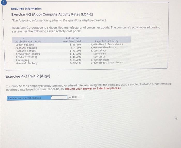 Activity Rates [LO4-2] [The following information applies to the questions displayed below]