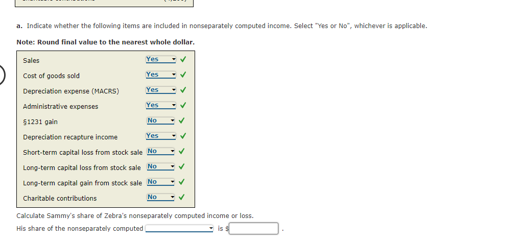 incurred the following items this year. Sammy is a 45% Zebra shareholder