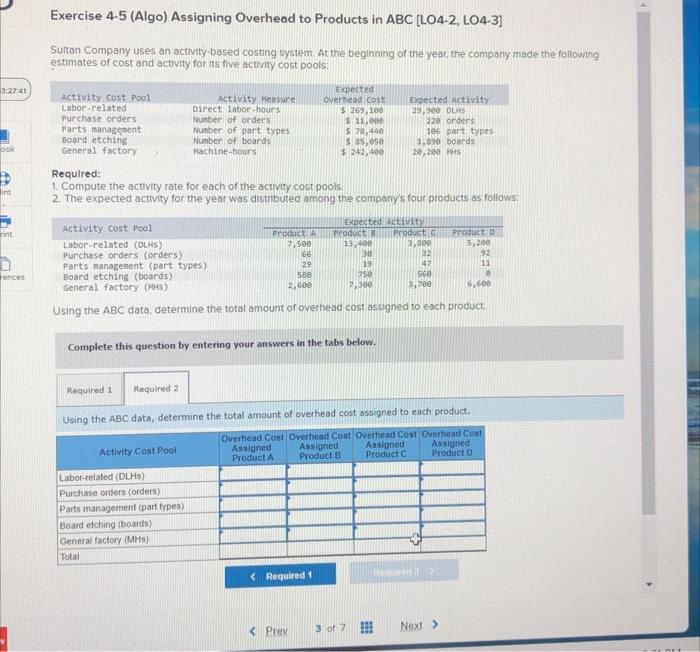 costing system has the following seven activity cost pools: Activity Cost Pool
