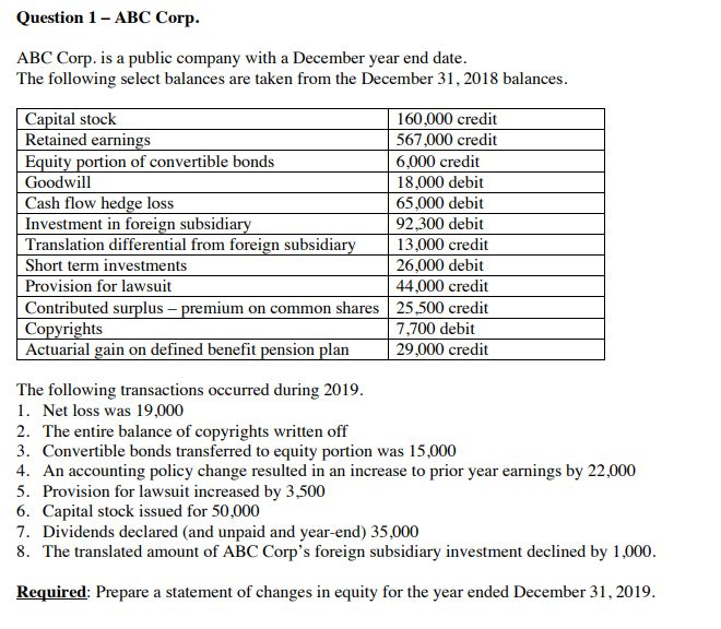 Question 1 - ABC Corp. ABC Corp. is a public company