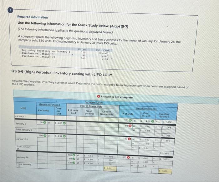 please help me fill out the table Required information Use the following
