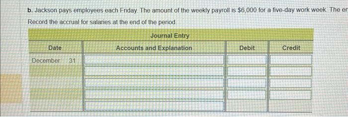 the account: Jackson prepays insurance on March 31 each year. At December
