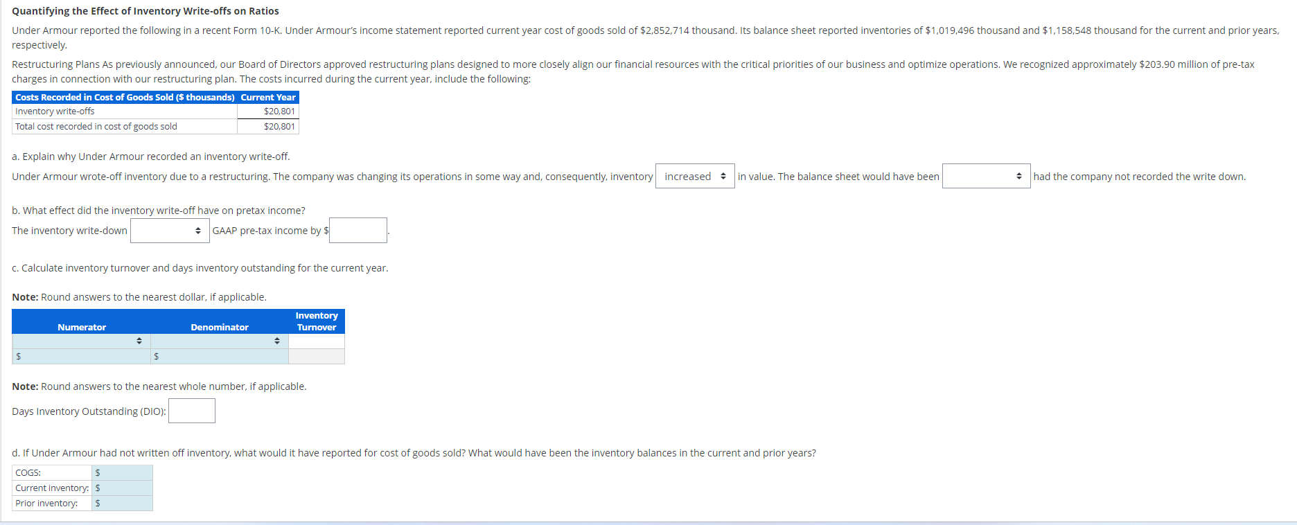  Quantifying the Effect of Inventory Write-offs on Ratios e. Use the