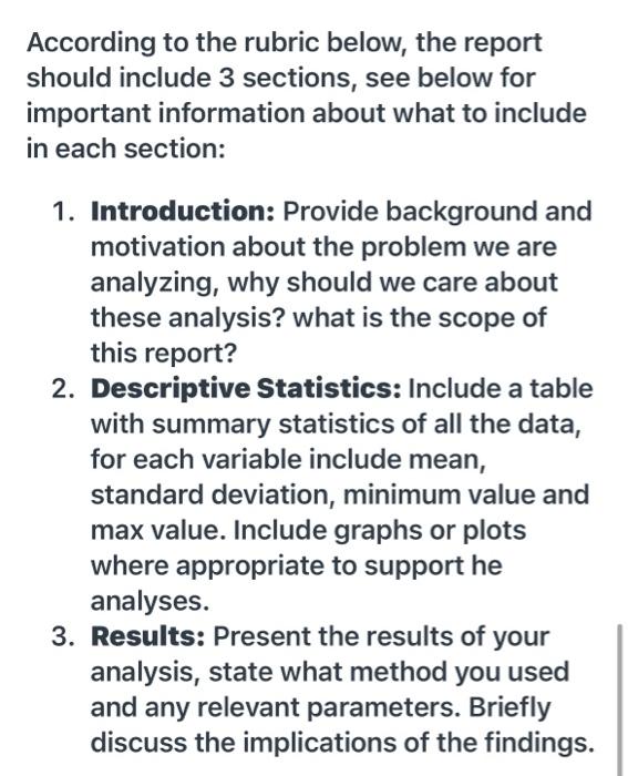 photo (introduction, descriptive statistics, results) In this analysis you will use the