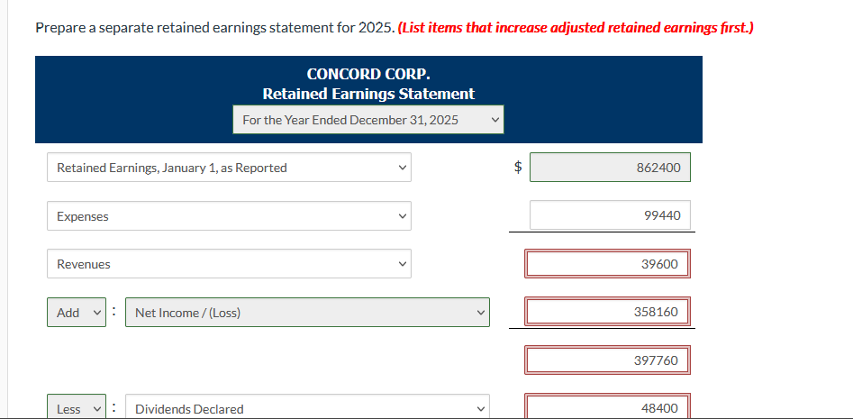 need help with the retained earnings statement for this Prepare a separate
