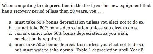  When computing tax depreciation in the first year for new equipment