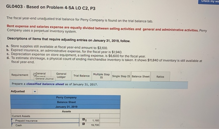  Check my wo GL0403 - Based on Problem 4-5A LO C2,