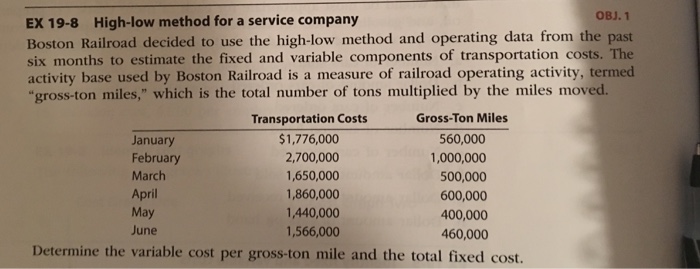  Boston Railroad decided to use the high-low method and operating data