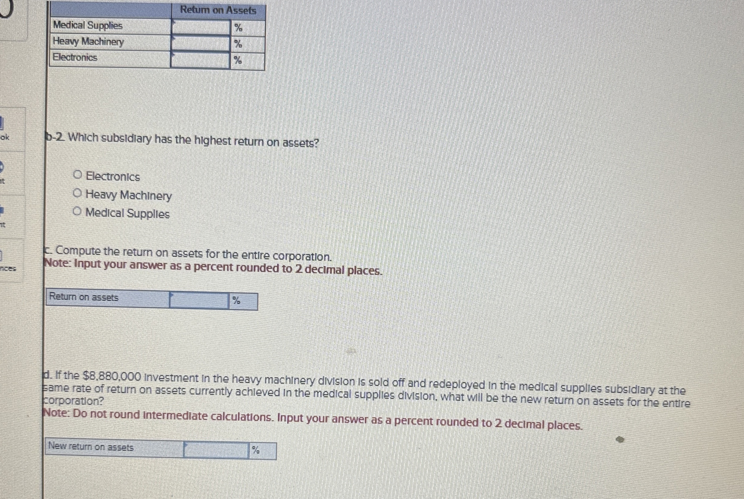  \table[[,Rehum on Assets,],[Medical Supplies,,% 