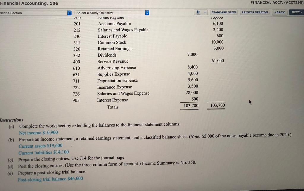 worksheet; prepare financial statements, closing entries, and post-closing trial balance. (LO 1,