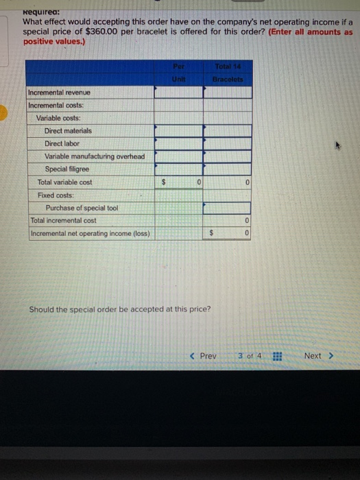 is considering a special order for 14 handcrafted gold bracelets to be