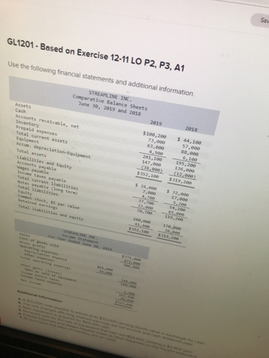  GL1201 - Based on Exercise 12-11 LO P2, P3, A1 Use