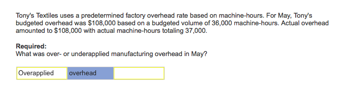 Tony's Textiles uses a predetermined factory overhead rate based on machine-hours.