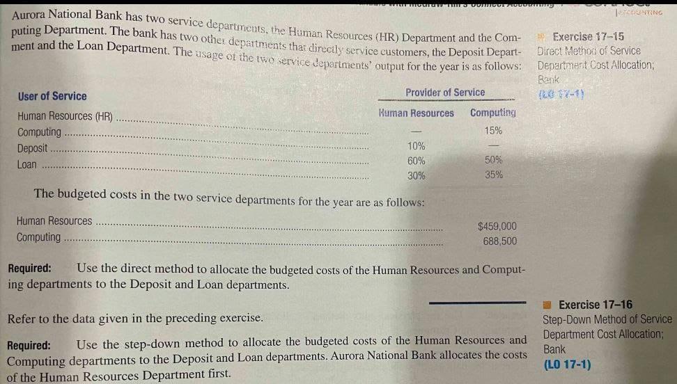  can someone answer for step down method? exercise 17-16 CERINTING Aurora