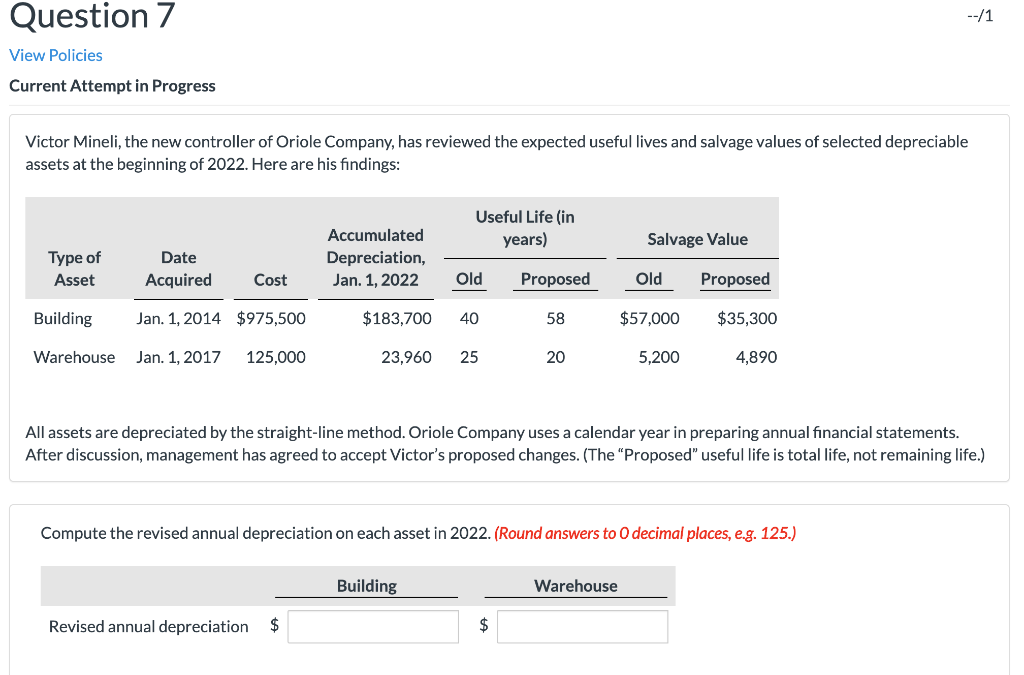 --/1 Question 7 View Policies Current Attempt in Progress Victor Mineli,