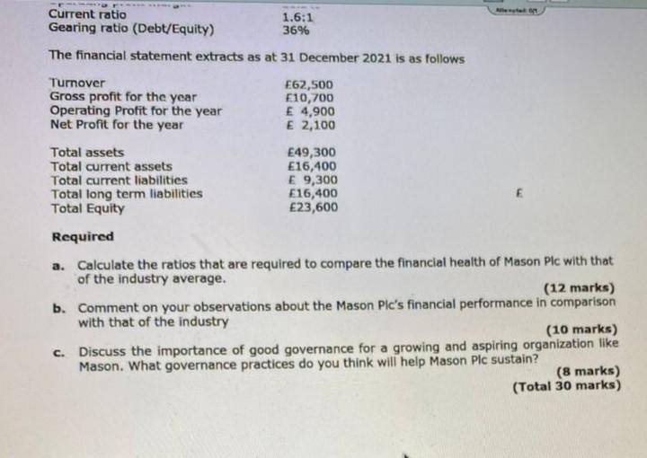 give thumb up Question 2 (Mason Plc) Mason Pic is a trader