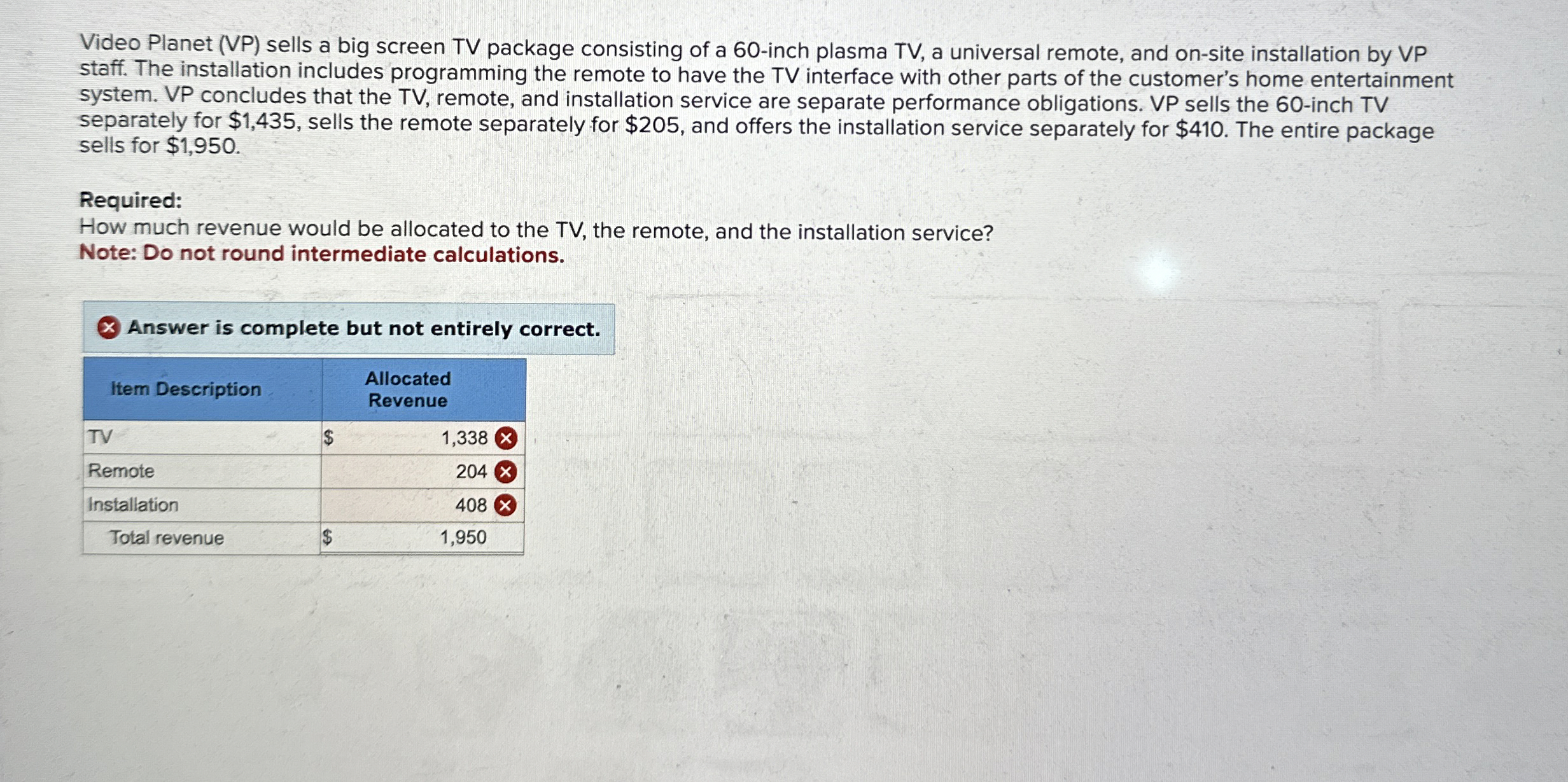  Video Planet (VP) sells a big screen TV package consisting of
