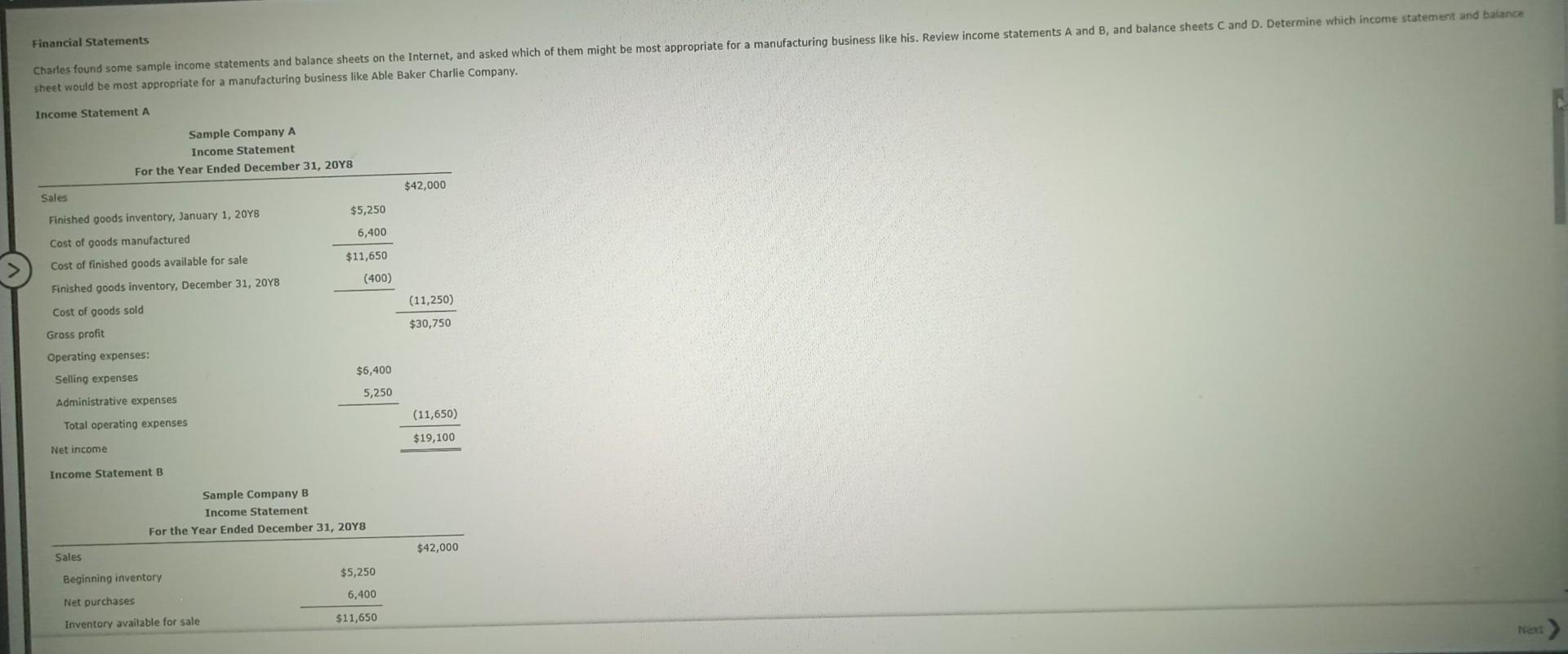  help financial Statements sheet would be most appropriate for a manufacturing