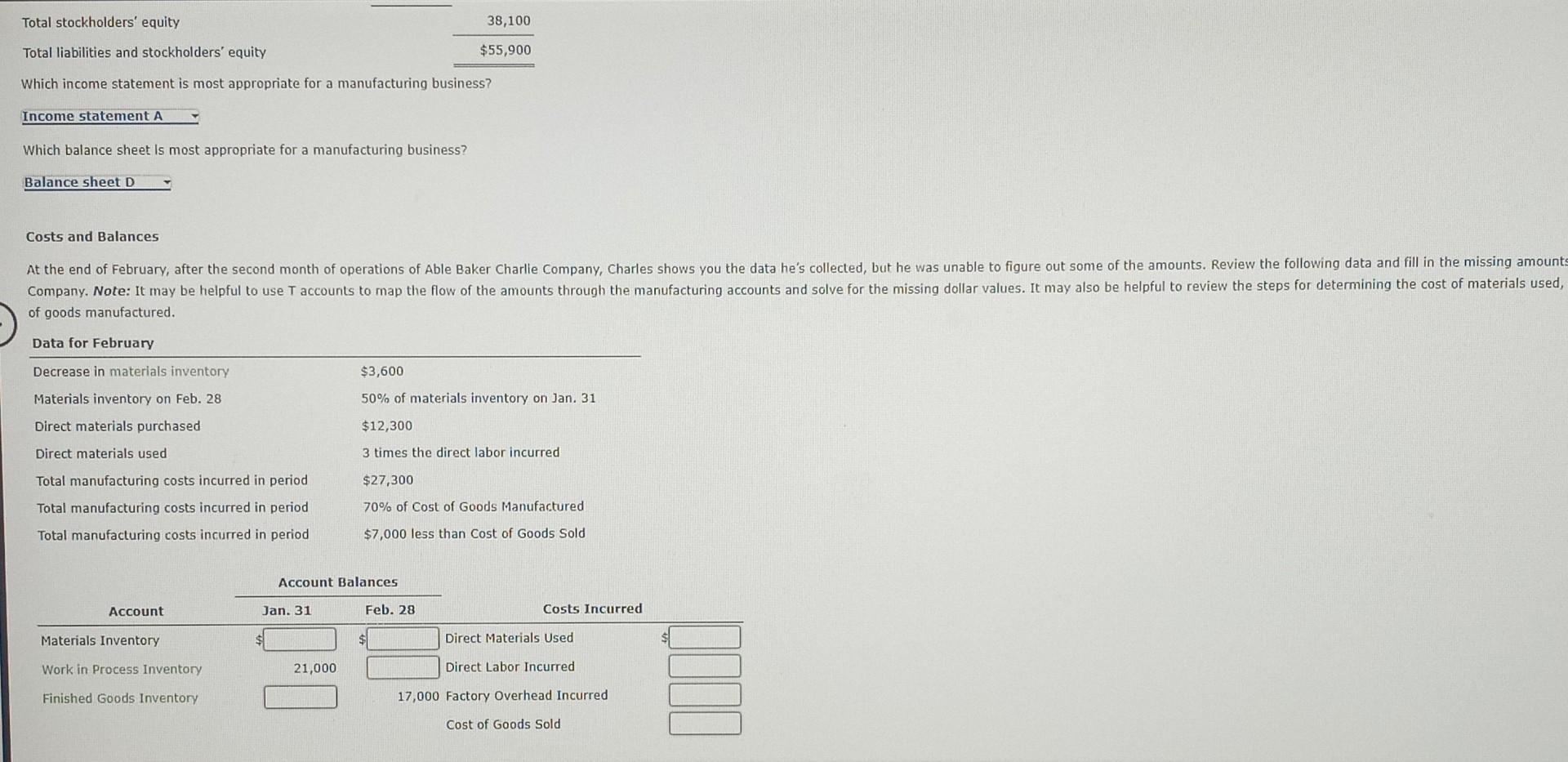 appropriate for a manufacturing business? Which balance sheet Is most appropriate for