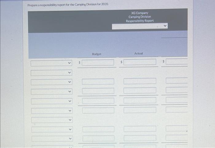 Camping Division of XG Company is operated as a profit center. Sales