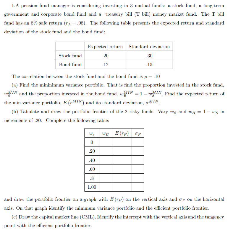 step by step without using excel please 1.A pension fund manager is
