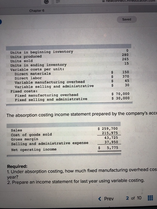  Number 2 newconnectmneducation.com Chapter 6 Saved Units in beginning inventory Units