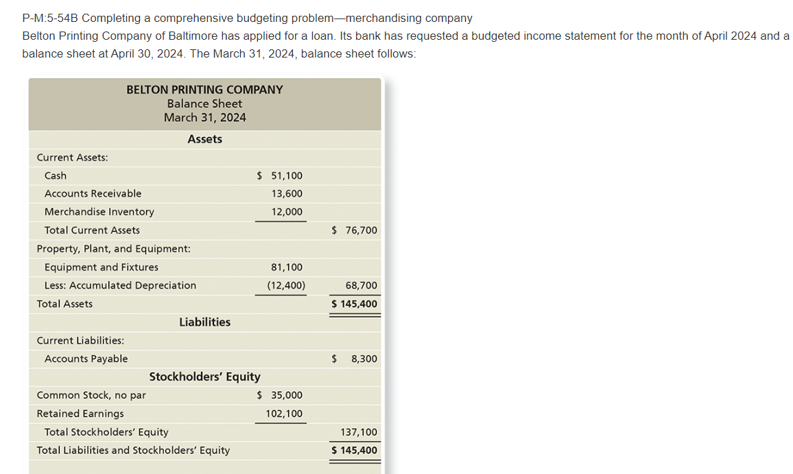 Answer All Requirements questions please. P-M:5-54B Completing a comprehensive budgeting problem-merchandising company