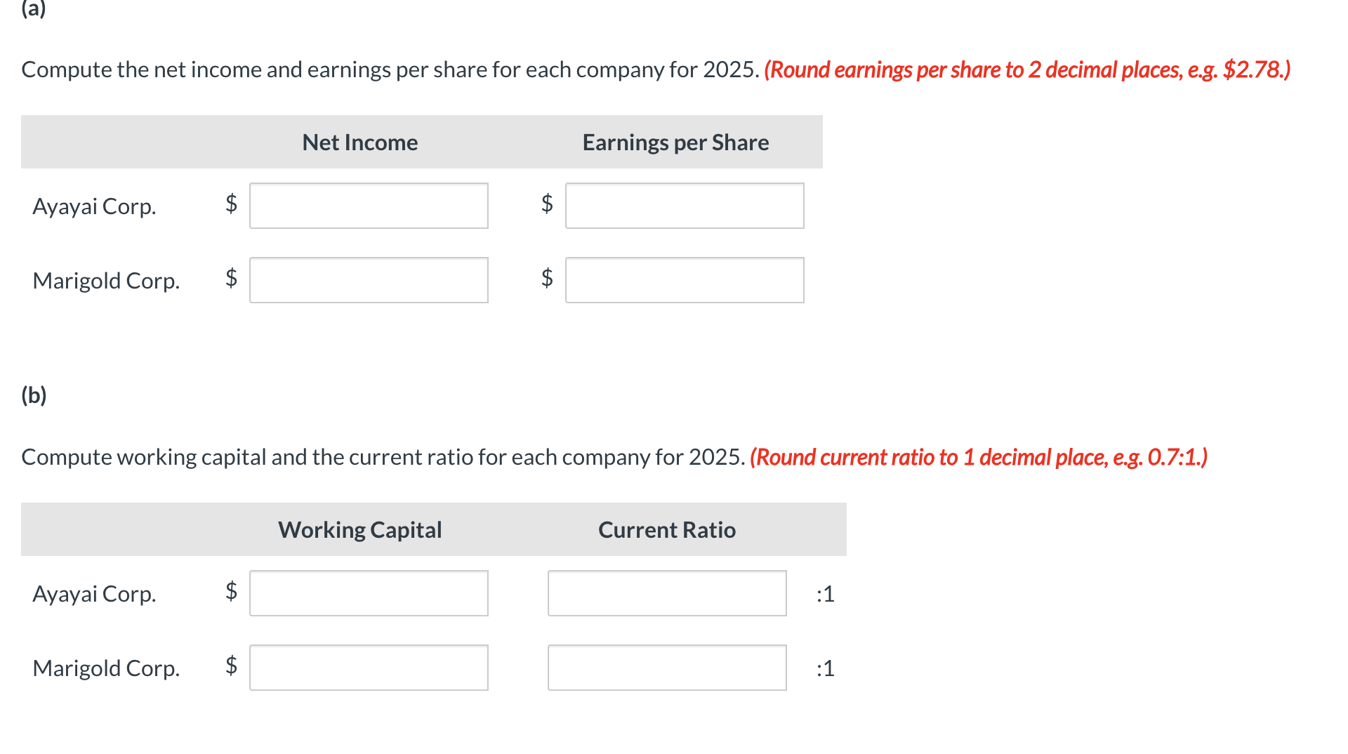  (a) Current Attempt in Progress Comparative financial statement data for Ayayai