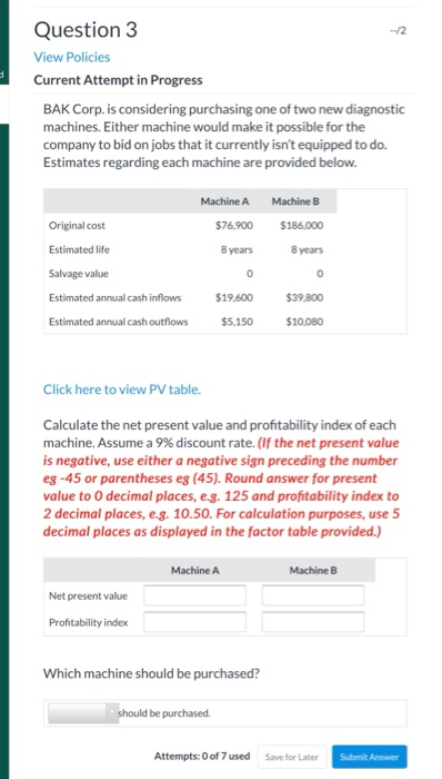  Question 3 /2 View Policies Current Attempt in Progress BAK Corp.