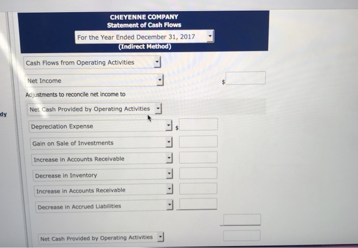 Company for 2017 and 2016 are presented below. CHEYENNE COMPANY COMPARATIVE BALANCE
