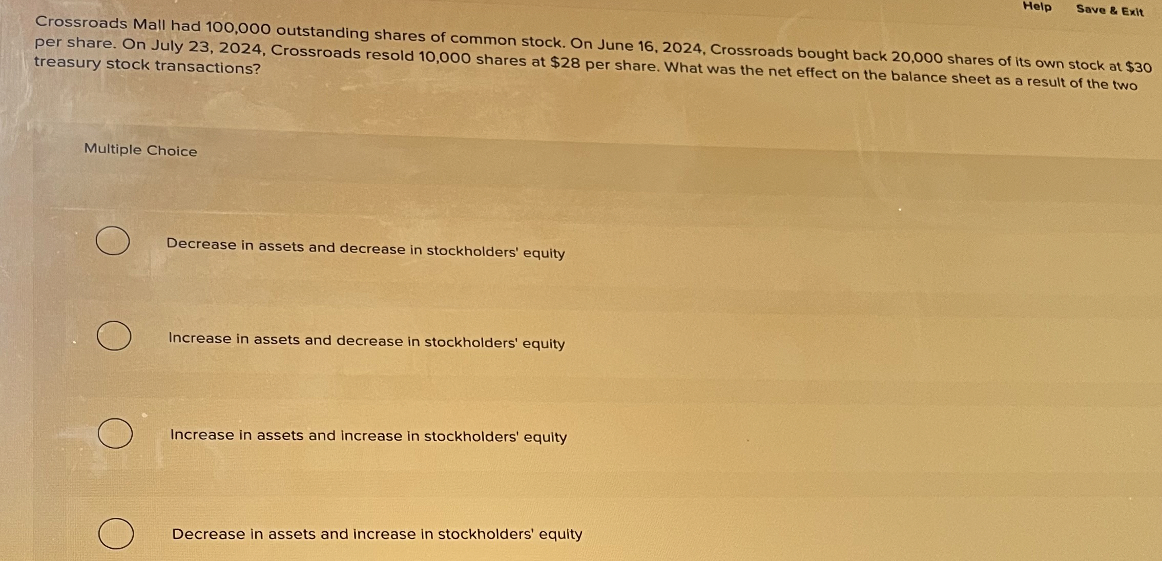  Help Save & Exit Crossroads Mall had 100,000 outstanding shares of