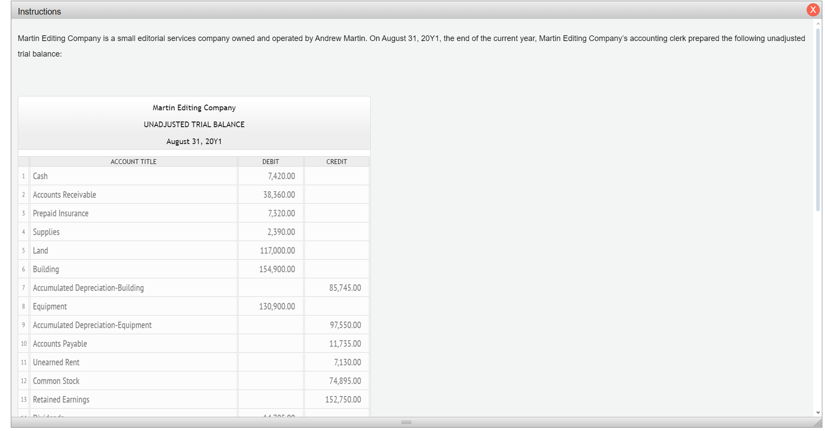  Instructions trial balance: The data needed to determine year-end adjustments are