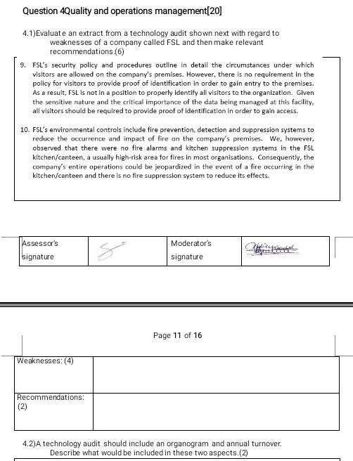  Question 4Quality and operations management[20] 4.1)Evaluate an extract from a technology