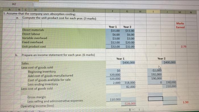 D & \\ 1. Assume that the company uses absorption costing: \end{tabular}