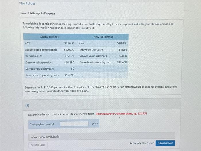  Current Attempt in Progress Tamarisk Inc is considering modernizing its production