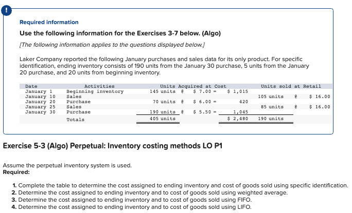 Please show all 4 required tables Required information Use the following information