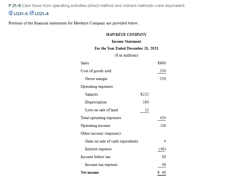  P 21-9 Cash flows from operating activities (direct method and indirect