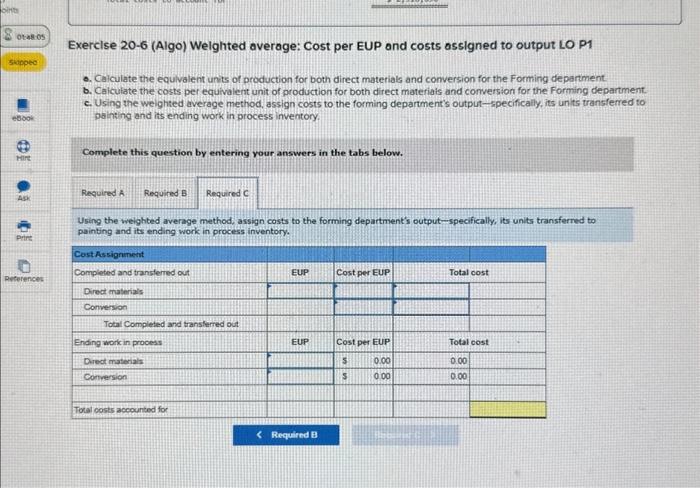 Cost per EUP LO P1 Cniculaye the Assembly depatments cost per equivilent