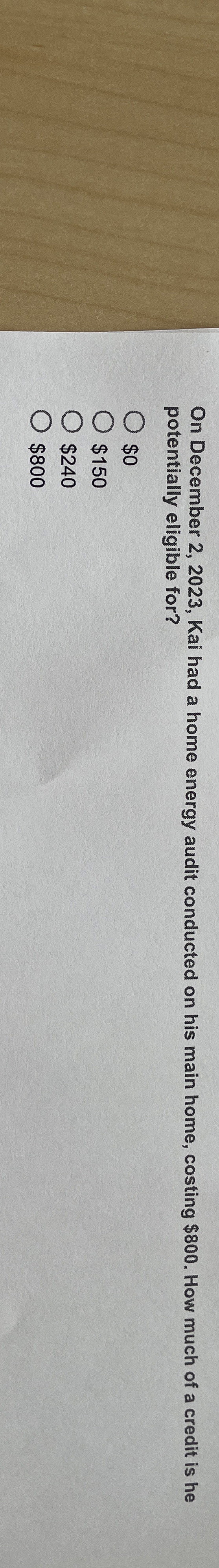  On December 2,2023, Kai had a home energy audit conducted on
