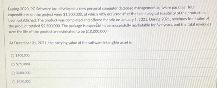  During 2020, PC Software Inc developed a new personal computer database