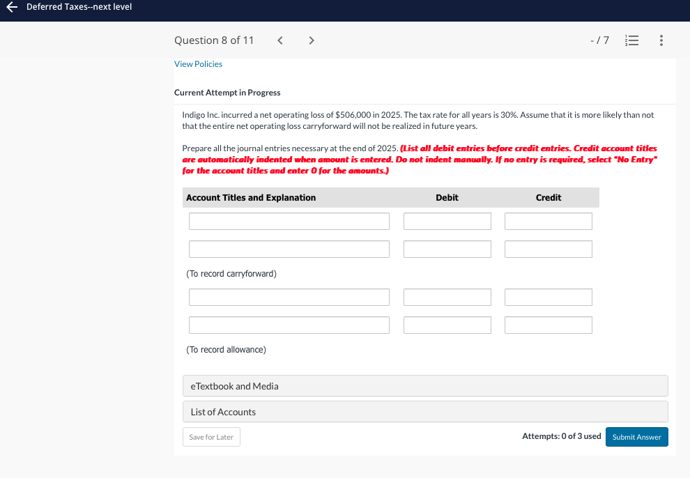 Current Attempt in Progress Indigo Inc. incurred a net operating loss