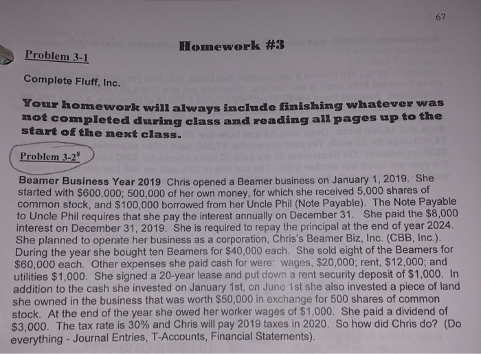  67 Homework #3 Problem 3-1 Complete Fluff, Inc. four homework will