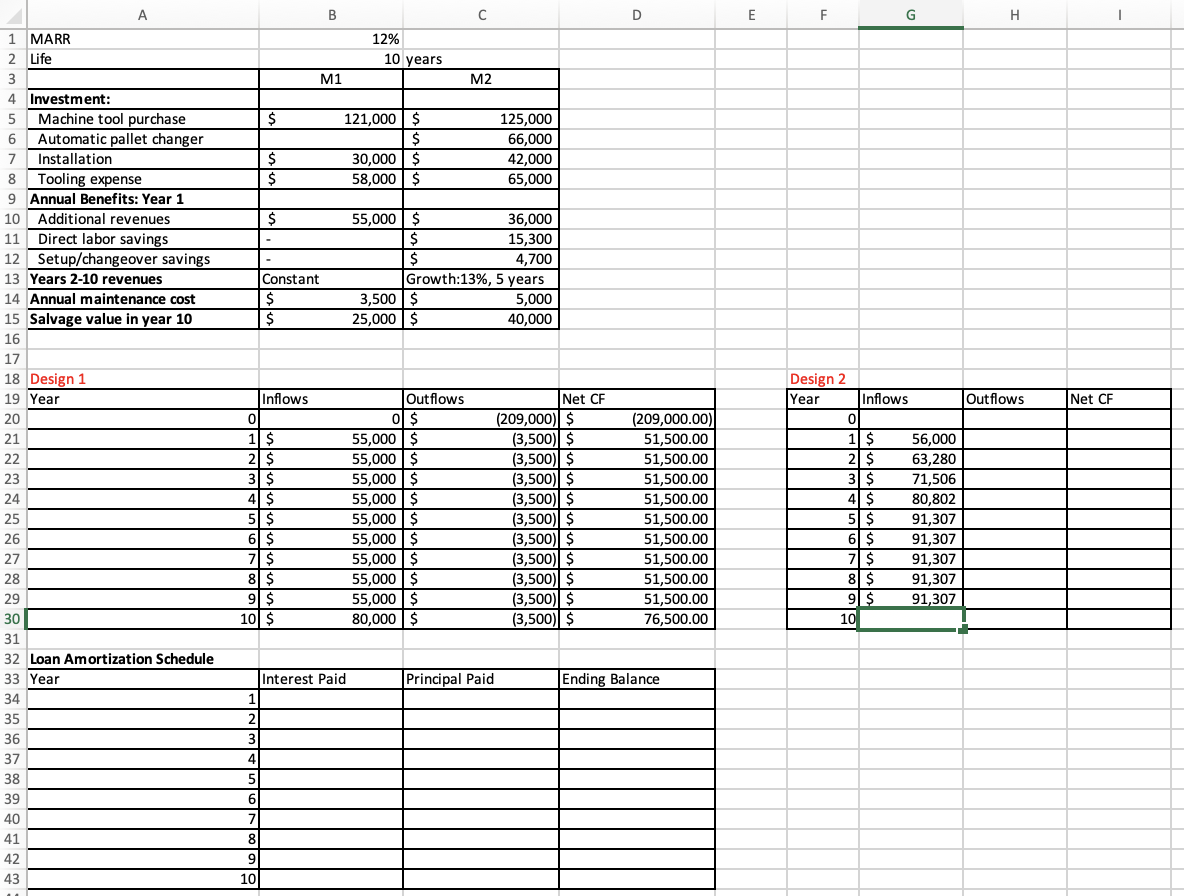 What is the excel formula for year 10 inflow (G30) to equal