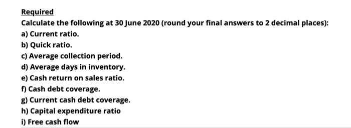 financial position as at 30 June 2020 2019 Cash Receivables (net) Inventories