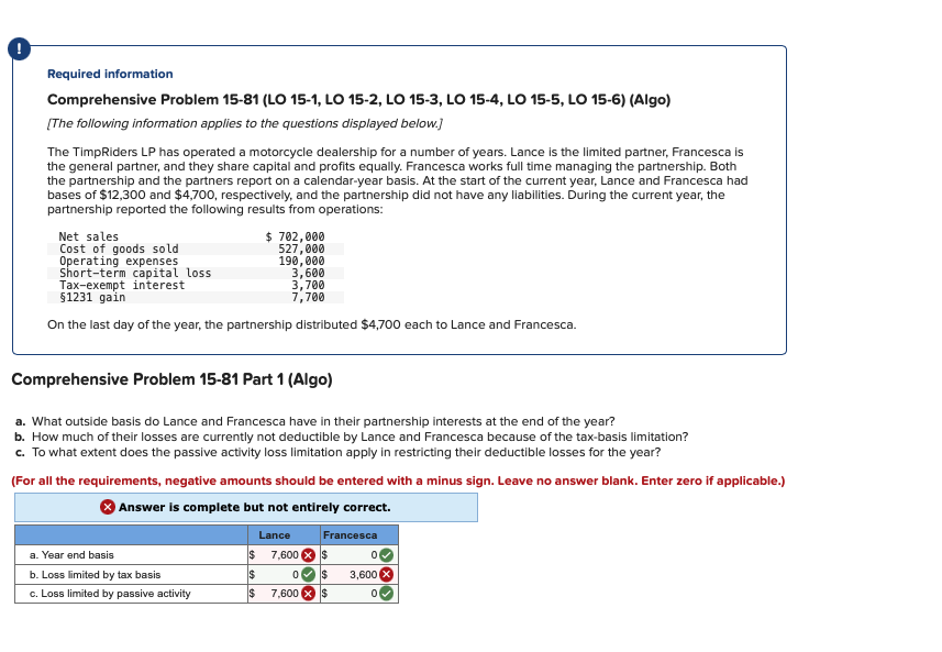 Please help, I am not getting my calculations right. Required information Comprehensive