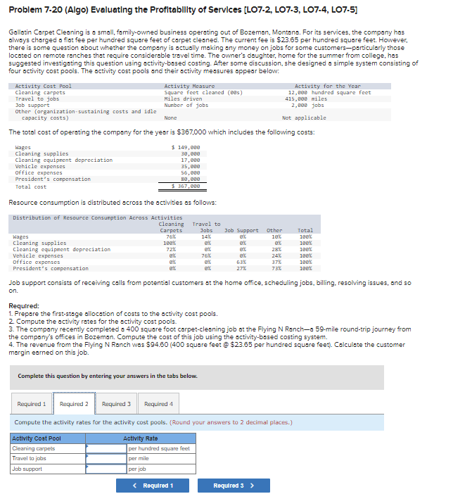 Evaluating the Profltablllty of Services [LO7-2, LO7.3, LO7.4, LO7-5] Gallatin Carpet Cleaning