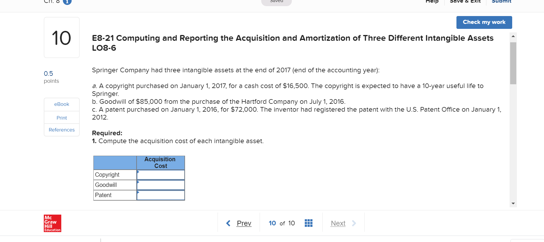 Saveu Help Save & EXIT Submit Check my work E8-21 Computing