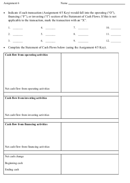You will first need to indicate if each transaction would fall into