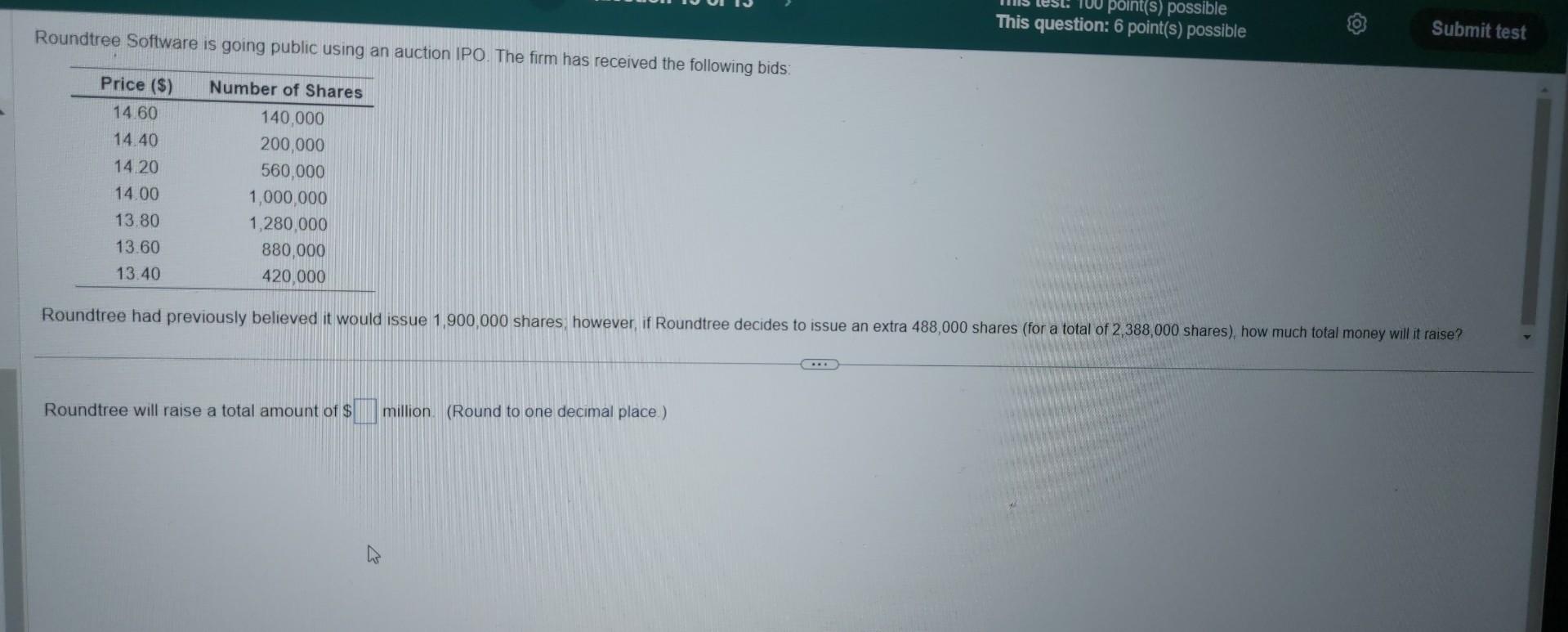 kindly solve Roundtree Software is going public using an auction IPO.