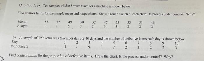 shows the answer and steps by step Question 1: a) Ten samples